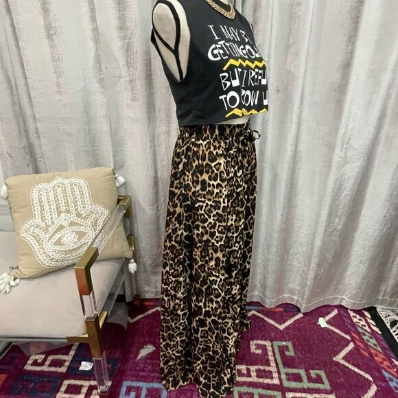 Leopard Print  Maxi Skirt Tie Waist Floaty NWOT - Picture 4 of 7
